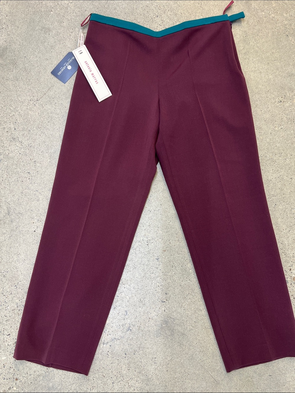 Antonio Marras Burgundy Ankle Pants with Teal Waist Trim